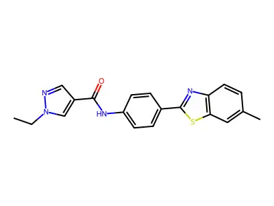 1-ethyl-N-[4-(6-methyl-1,3-benzothiazol-2-yl)phenyl]-1H-pyrazole-4-carboxamide structure