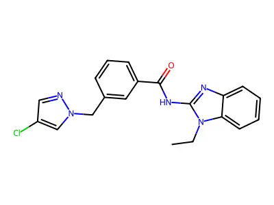 3-[(4-chloropyrazol-1-yl)methyl]-N-(1-ethylbenzimidazol-2-yl)benzamide structure
