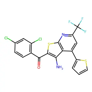 [3-amino-4-(2-thienyl)-6-(trifluoromethyl)thieno[2,3-b]pyridin-2-yl](2,4-dichlorophenyl)methanone structure