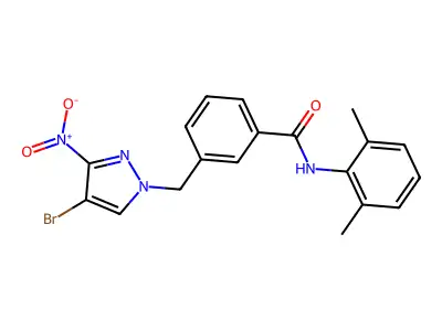 3-[(4-bromo-3-nitropyrazol-1-yl)methyl]-N-(2,6-dimethylphenyl)benzamide structure
