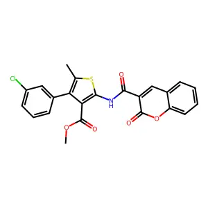 methyl 4-(3-chlorophenyl)-5-methyl-2-[(2-oxochromene-3-carbonyl)amino]thiophene-3-carboxylate structure