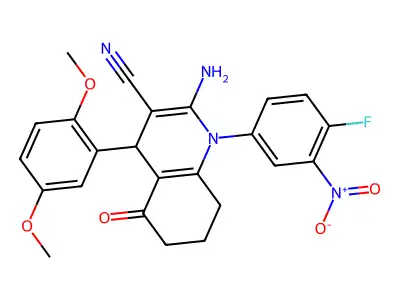 2-amino-4-(2,5-dimethoxyphenyl)-1-(4-fluoro-3-nitrophenyl)-5-oxo-4,6,7,8-tetrahydroquinoline-3-carbonitrile structure