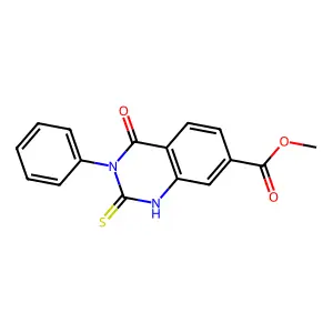 Methyl 4-oxo-3-phenyl-2-sulfanyl-3,4-dihydroquinazoline-7-carboxylate structure