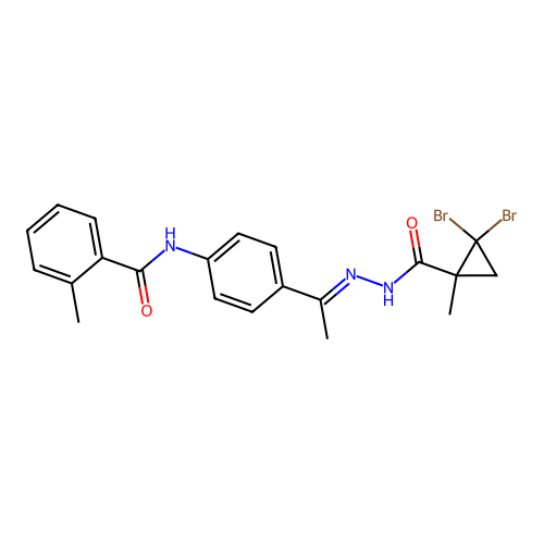 N-(4-{N-[(2,2-dibromo-1-methylcyclopropyl)carbonyl]ethanehydrazonoyl}phenyl)-2-methylbenzamide structure