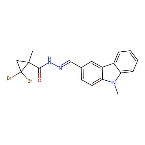 2,2-dibromo-1-methyl-N'-[(9-methyl-9H-carbazol-3-yl)methylene]cyclopropanecarbohydrazide structure