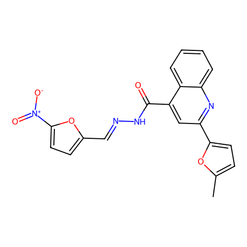 N'-({5-nitro-2-furyl}methylene)-2-(5-methyl-2-furyl)-4-quinolinecarbohydrazide structure