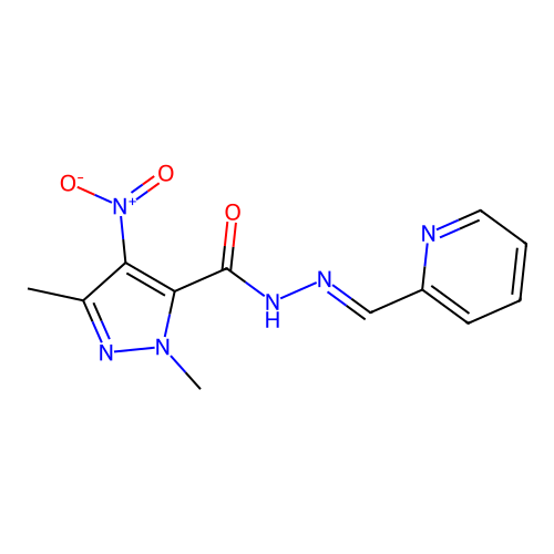 2,5-dimethyl-4-nitro-N-[(E)-pyridin-2-ylmethylideneamino]pyrazole-3-carboxamide structure