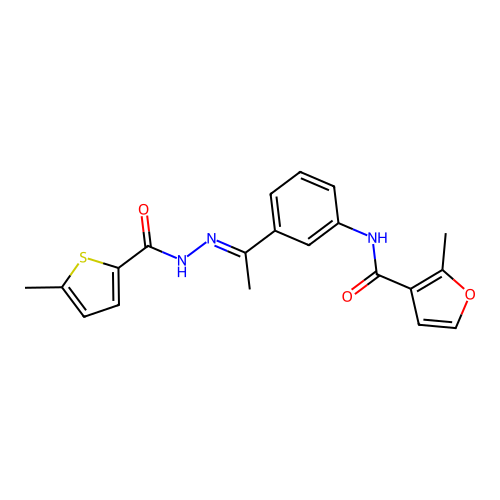 2-methyl-N-(3-{N-[(5-methyl-2-thienyl)carbonyl]ethanehydrazonoyl}phenyl)-3-furamide structure