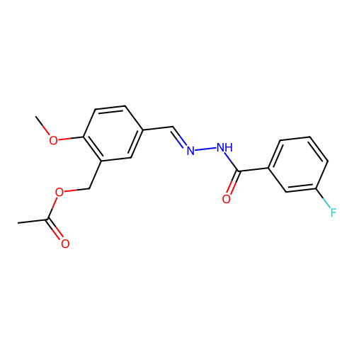[5-[(E)-[(3-fluorobenzoyl)hydrazinylidene]methyl]-2-methoxyphenyl]methyl acetate structure