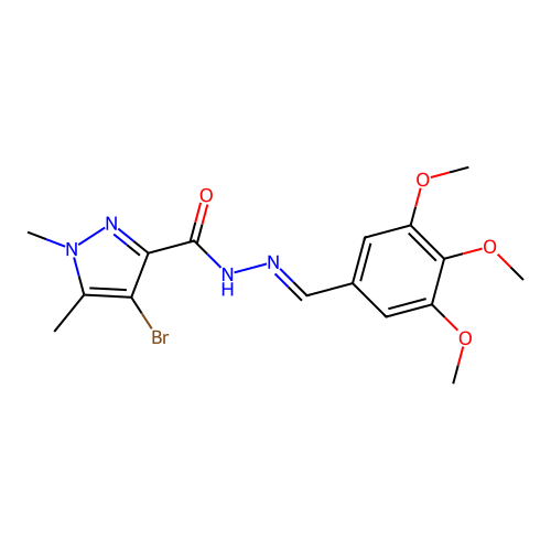 4-bromo-1,5-dimethyl-N-[(E)-(3,4,5-trimethoxyphenyl)methylideneamino]pyrazole-3-carboxamide structure