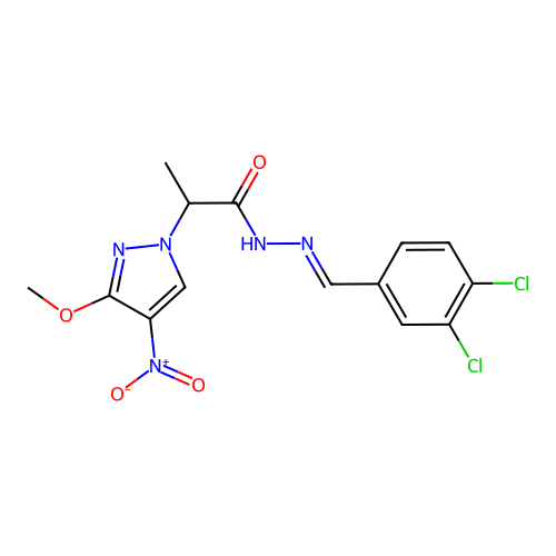 N'-(3,4-dichlorobenzylidene)-2-{4-nitro-3-methoxy-1H-pyrazol-1-yl}propanohydrazide structure