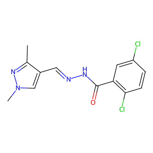 2,5-dichloro-N-[(E)-(1,3-dimethylpyrazol-4-yl)methylideneamino]benzamide structure
