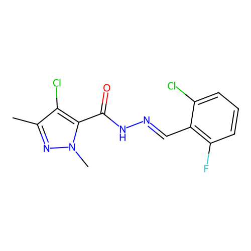 4-chloro-N-[(E)-(2-chloro-6-fluorophenyl)methylideneamino]-2,5-dimethylpyrazole-3-carboxamide structure