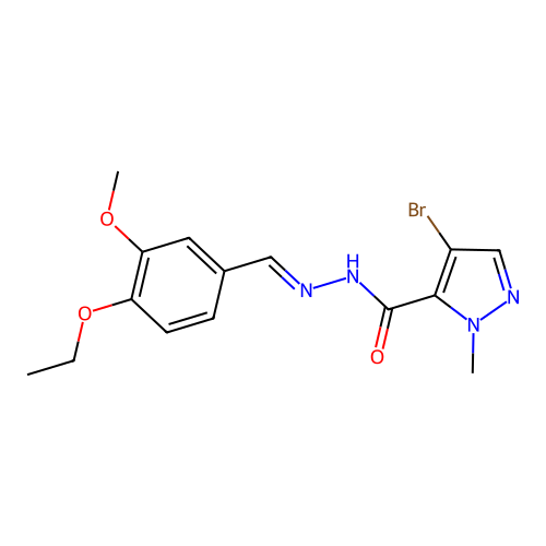 4-bromo-N-[(E)-(4-ethoxy-3-methoxyphenyl)methylideneamino]-2-methylpyrazole-3-carboxamide structure