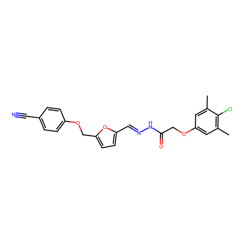 2-(4-chloro-3,5-dimethylphenoxy)-N-[(E)-[5-[(4-cyanophenoxy)methyl]furan-2-yl]methylideneamino]acetamide structure