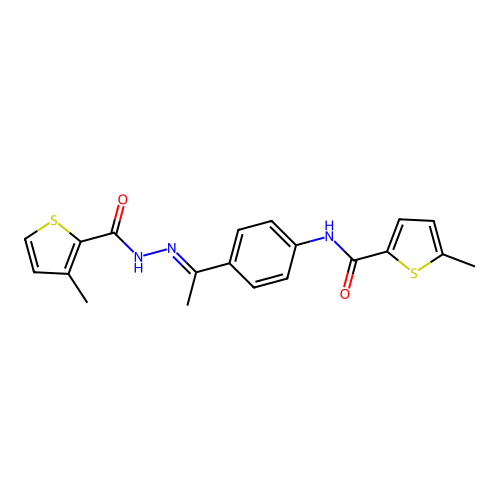 3-methyl-N-[(E)-1-[4-[(5-methylthiophene-2-carbonyl)amino]phenyl]ethylideneamino]thiophene-2-carboxamide structure