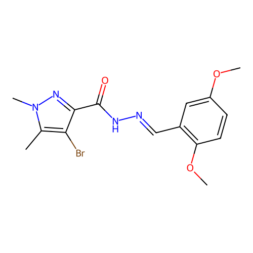 4-bromo-N-[(E)-(2,5-dimethoxyphenyl)methylideneamino]-1,5-dimethylpyrazole-3-carboxamide structure