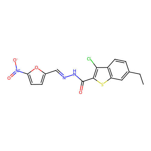 3-chloro-6-ethyl-N-[(E)-(5-nitrofuran-2-yl)methylideneamino]-1-benzothiophene-2-carboxamide structure