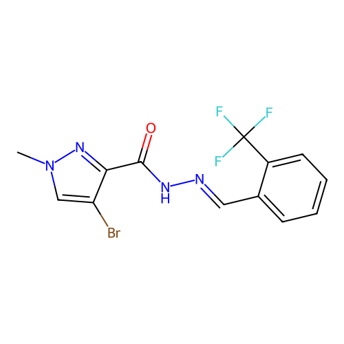4-bromo-1-methyl-N-[(E)-[2-(trifluoromethyl)phenyl]methylideneamino]pyrazole-3-carboxamide structure