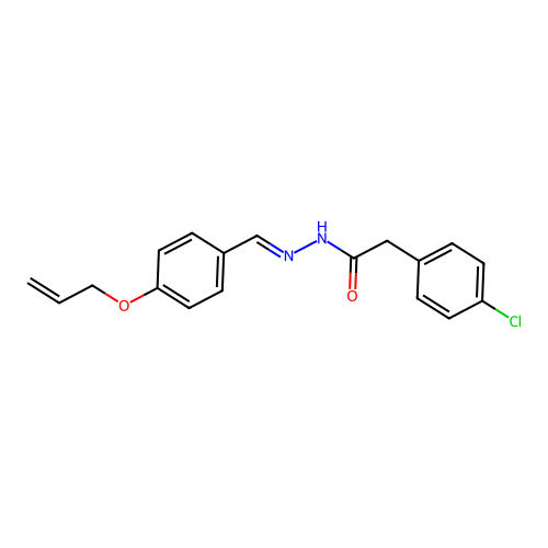 2-(4-chlorophenyl)-N-[(E)-(4-prop-2-enoxyphenyl)methylideneamino]acetamide structure
