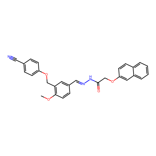 N-[(E)-[3-[(4-cyanophenoxy)methyl]-4-methoxyphenyl]methylideneamino]-2-naphthalen-2-yloxyacetamide structure