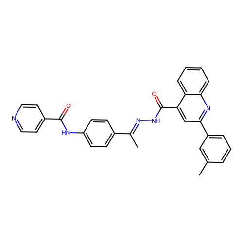N-[4-(N-{[2-(3-methylphenyl)-4-quinolinyl]carbonyl}ethanehydrazonoyl)phenyl]isonicotinamide structure