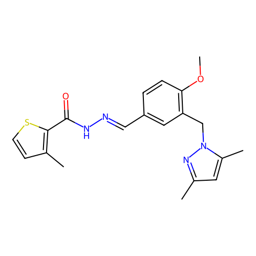 N-[(E)-[3-[(3,5-dimethylpyrazol-1-yl)methyl]-4-methoxyphenyl]methylideneamino]-3-methylthiophene-2-carboxamide structure