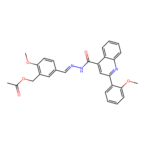 2-methoxy-5-(2-{[2-(2-methoxyphenyl)-4-quinolinyl]carbonyl}carbohydrazonoyl)benzyl acetate structure