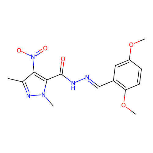 N'-(2,5-dimethoxybenzylidene)-4-nitro-1,3-dimethyl-1H-pyrazole-5-carbohydrazide structure