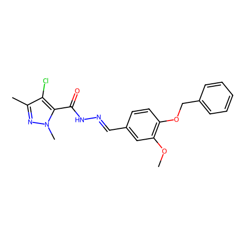 N'-[4-(benzyloxy)-3-methoxybenzylidene]-4-chloro-1,3-dimethyl-1H-pyrazole-5-carbohydrazide structure