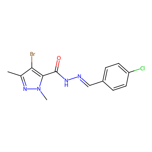 4-bromo-N-[(E)-(4-chlorophenyl)methylideneamino]-2,5-dimethylpyrazole-3-carboxamide structure