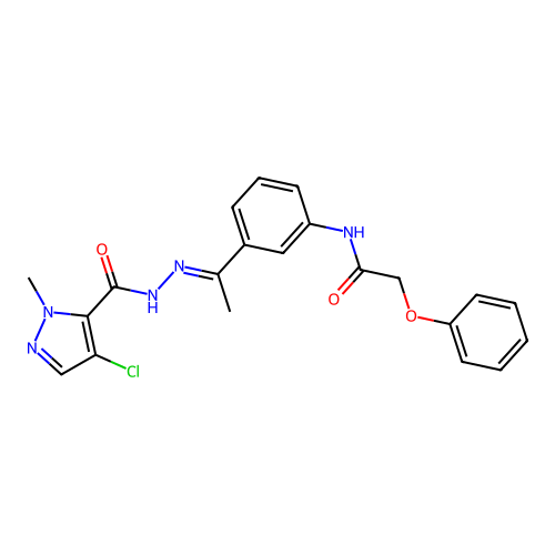 N-(3-{N-[(4-chloro-1-methyl-1H-pyrazol-5-yl)carbonyl]ethanehydrazonoyl}phenyl)-2-phenoxyacetamide structure
