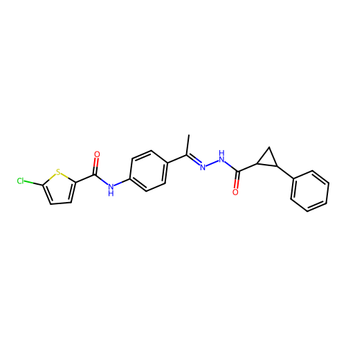 5-chloro-N-(4-{N-[(2-phenylcyclopropyl)carbonyl]ethanehydrazonoyl}phenyl)-2-thiophenecarboxamide structure