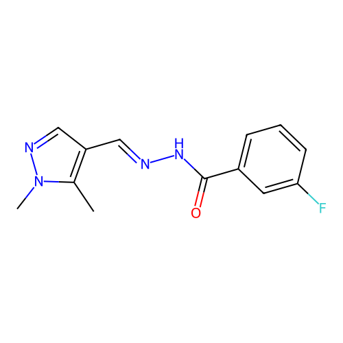 N-[(E)-(1,5-dimethylpyrazol-4-yl)methylideneamino]-3-fluorobenzamide structure