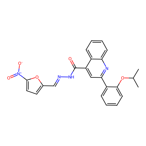 N-[(E)-(5-nitrofuran-2-yl)methylideneamino]-2-(2-propan-2-yloxyphenyl)quinoline-4-carboxamide structure