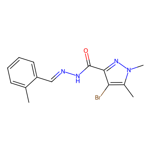 4-bromo-1,5-dimethyl-N-[(E)-(2-methylphenyl)methylideneamino]pyrazole-3-carboxamide structure