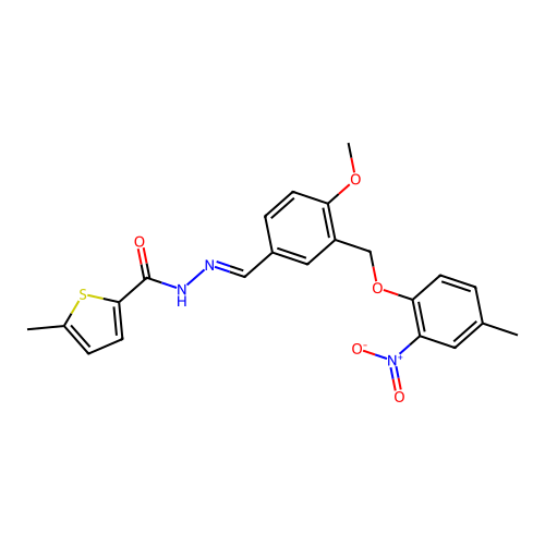 N'-[3-({2-nitro-4-methylphenoxy}methyl)-4-methoxybenzylidene]-5-methyl-2-thiophenecarbohydrazide structure