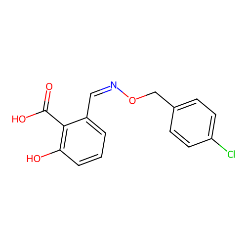 2-[(Z)-(4-chlorophenyl)methoxyiminomethyl]-6-hydroxybenzoic acid structure