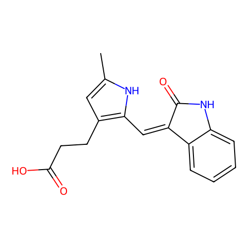 (Z)-3-(5-methyl-2-((2-oxoindolin-3-ylidene)methyl)-1H-pyrrol-3-yl)propanoic acid structure