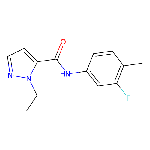 1-ethyl-N-(3-fluoro-4-methylphenyl)-1H-pyrazole-5-carboxamide structure