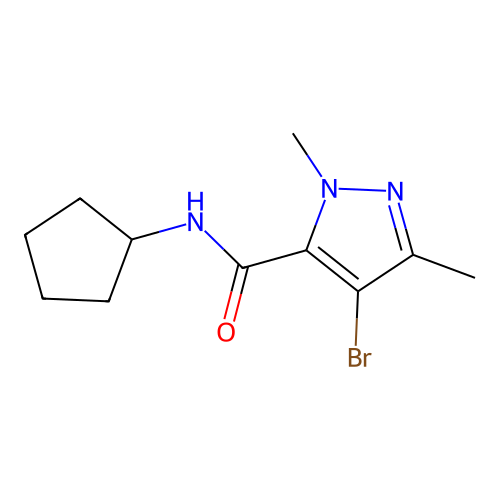 4-bromo-N-cyclopentyl-1,3-dimethyl-1H-pyrazole-5-carboxamide structure