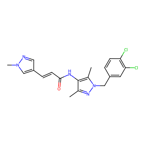 (E)-N-[1-[(3,4-dichlorophenyl)methyl]-3,5-dimethylpyrazol-4-yl]-3-(1-methylpyrazol-4-yl)prop-2-enamide structure