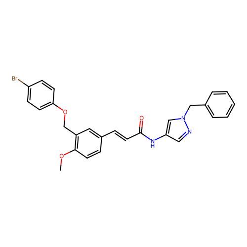 (E)-N-(1-benzylpyrazol-4-yl)-3-[3-[(4-bromophenoxy)methyl]-4-methoxyphenyl]prop-2-enamide structure