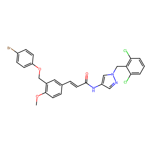 (E)-3-[3-[(4-bromophenoxy)methyl]-4-methoxyphenyl]-N-[1-[(2,6-dichlorophenyl)methyl]pyrazol-4-yl]prop-2-enamide structure