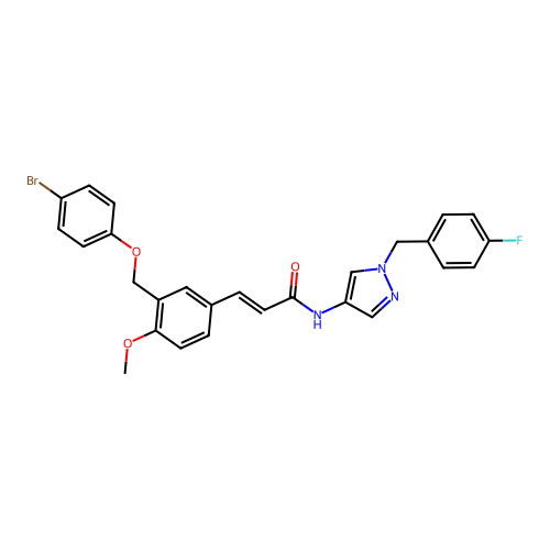 (E)-3-[3-[(4-bromophenoxy)methyl]-4-methoxyphenyl]-N-[1-[(4-fluorophenyl)methyl]pyrazol-4-yl]prop-2-enamide structure