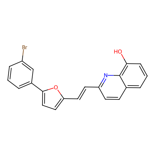 2-[(E)-2-[5-(3-bromophenyl)furan-2-yl]ethenyl]quinolin-8-ol structure