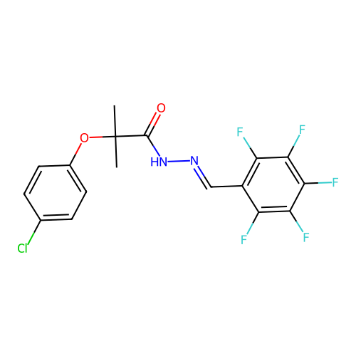 2-(4-chlorophenoxy)-2-methyl-N'-[(E)-(pentafluorophenyl)methylidene]propanehydrazide structure