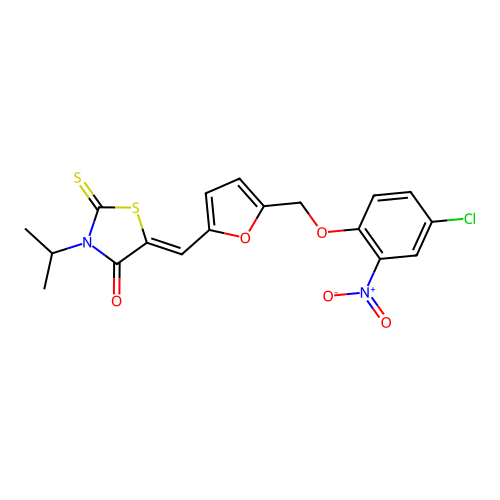 (5Z)-5-[[5-[(4-chloro-2-nitrophenoxy)methyl]furan-2-yl]methylidene]-3-propan-2-yl-2-sulfanylidene-1,3-thiazolidin-4-one structure