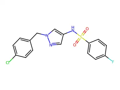 N-[1-[(4-chlorophenyl)methyl]pyrazol-4-yl]-4-fluorobenzenesulfonamide structure