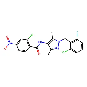 2-chloro-N-[1-(2-chloro-6-fluorobenzyl)-3,5-dimethyl-1H-pyrazol-4-yl]-4-nitrobenzamide structure